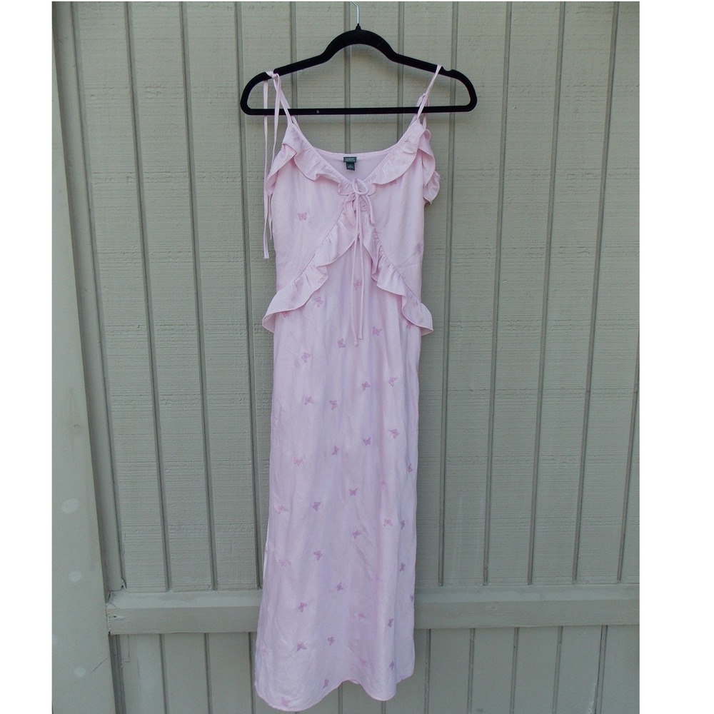 Wild Fable Maxi Dress Butterfly Embroidered Ruffle‎ Womens XS Pink